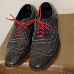 Allen Edmonds Neumok Wingtip Blue Leather Red Lace Sz-9
